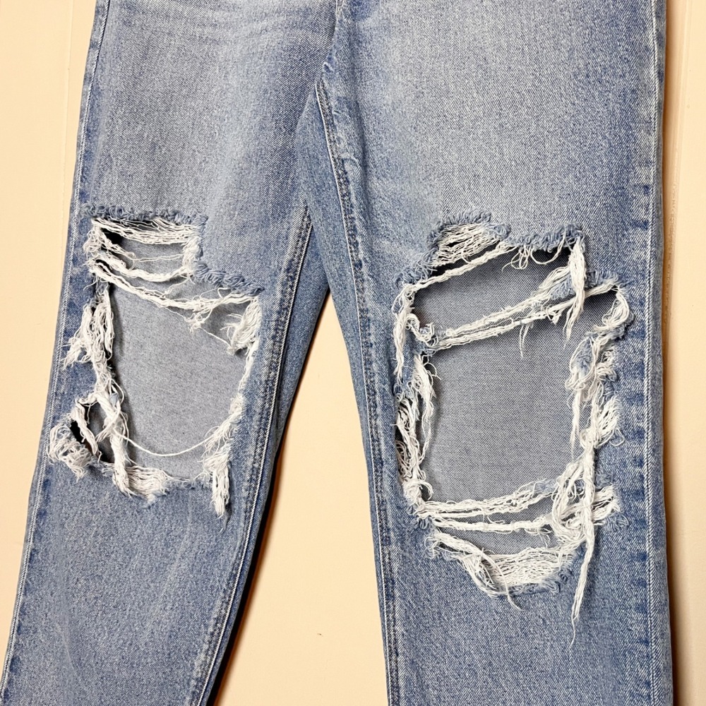 American Eagle Super High Rise Baggy Straight Jeans 6 SHORT light distressed - Picture 3 of 9
